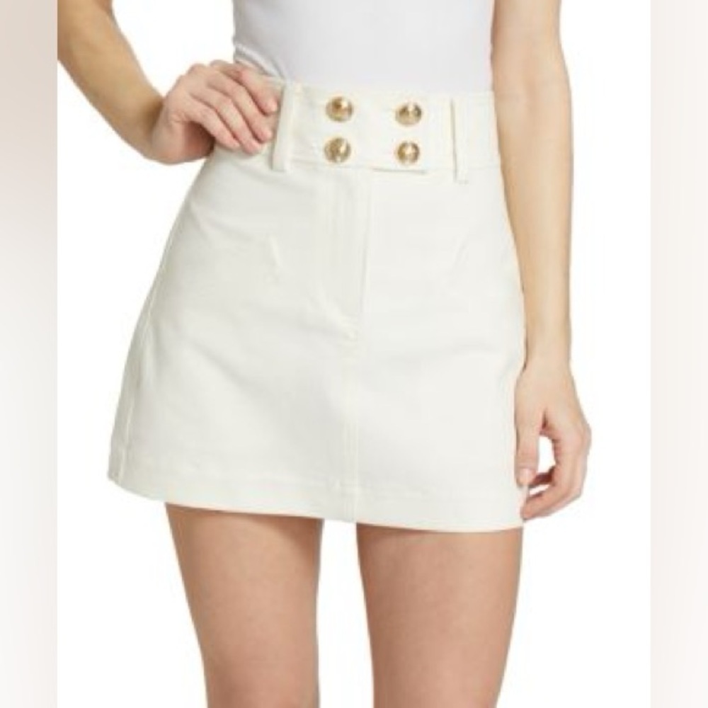 NWT Derek Lam 10 Crosby Tove Embossed Button Mini Skirt Soft White Sz 8